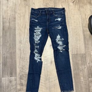 American Eagle Outfitters Women's Ripped Dark Blue Skinny Jeans